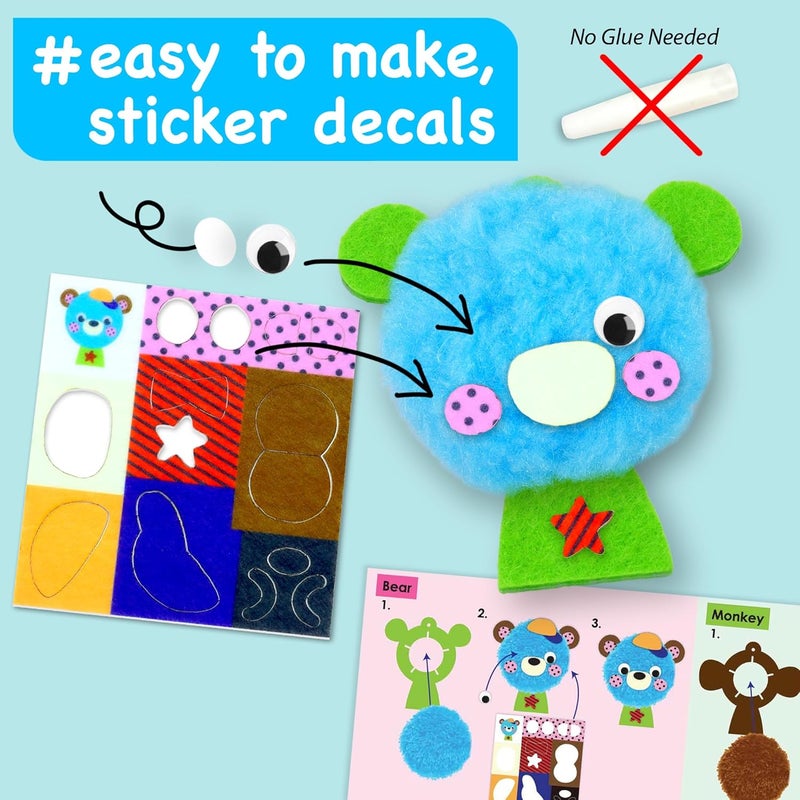 EZCRA Big Pom Pom Animal Craft Kit for Kids Ages 4-6 - DIY Pom Pom Crafts for Girls Boys Toddlers - Make 10 Plush Animals - Mess Free Arts and Crafts Kit - Image 5